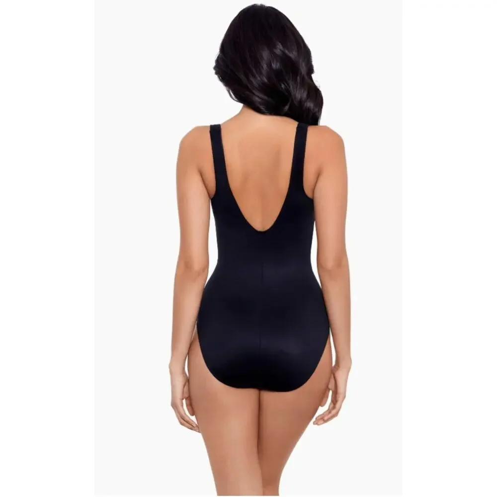 Miraclesuit Swimsuit 14 Spectra Trinity Stripe Black One Piece Tummy Control